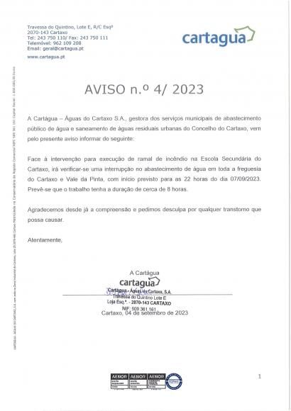 Aviso n &ordm;4 - Cart&aacute;gua